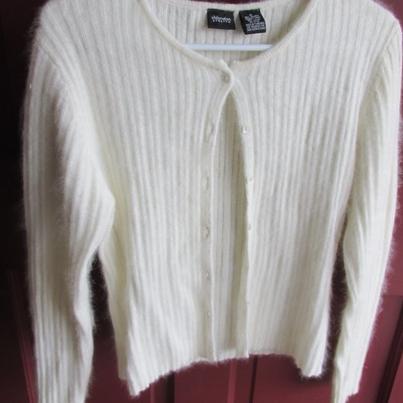 Xhilaration Stretch Sweater White Button Up Size Medium Rabbit Hair and Nylon - Picture 1 of 8